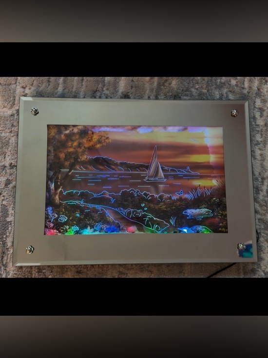 Vintage Glowing Art Moving Lights Mirrored Picture Frame 14” x 18.75”